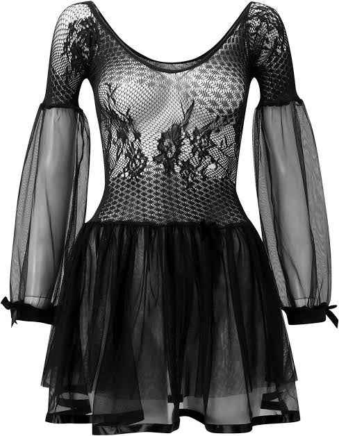 Half net half body stocking short dress