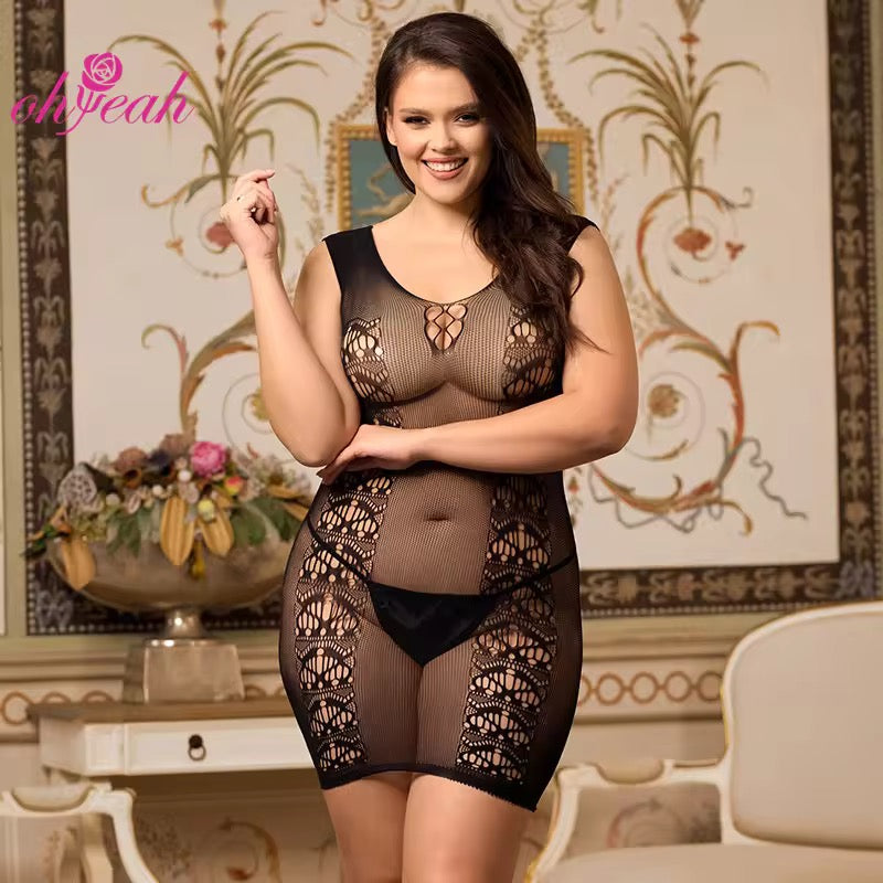 Fish Net Sparkle Body Stocking(Plus Size)