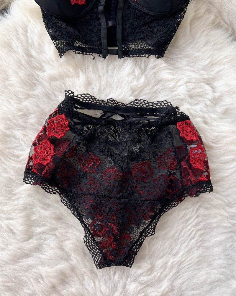 Crimson Bloom Lingerie Set