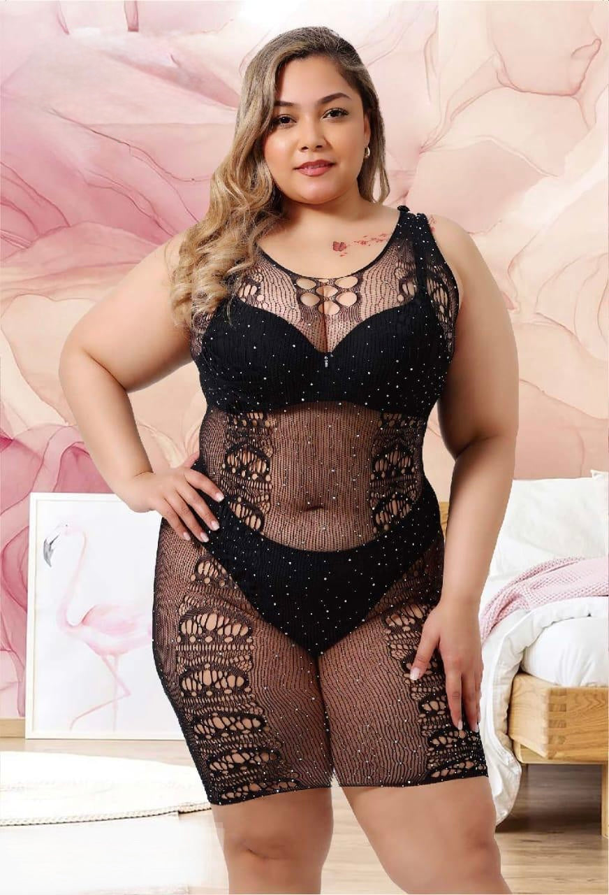 Fish Net Sparkle Body Stocking(Plus Size)